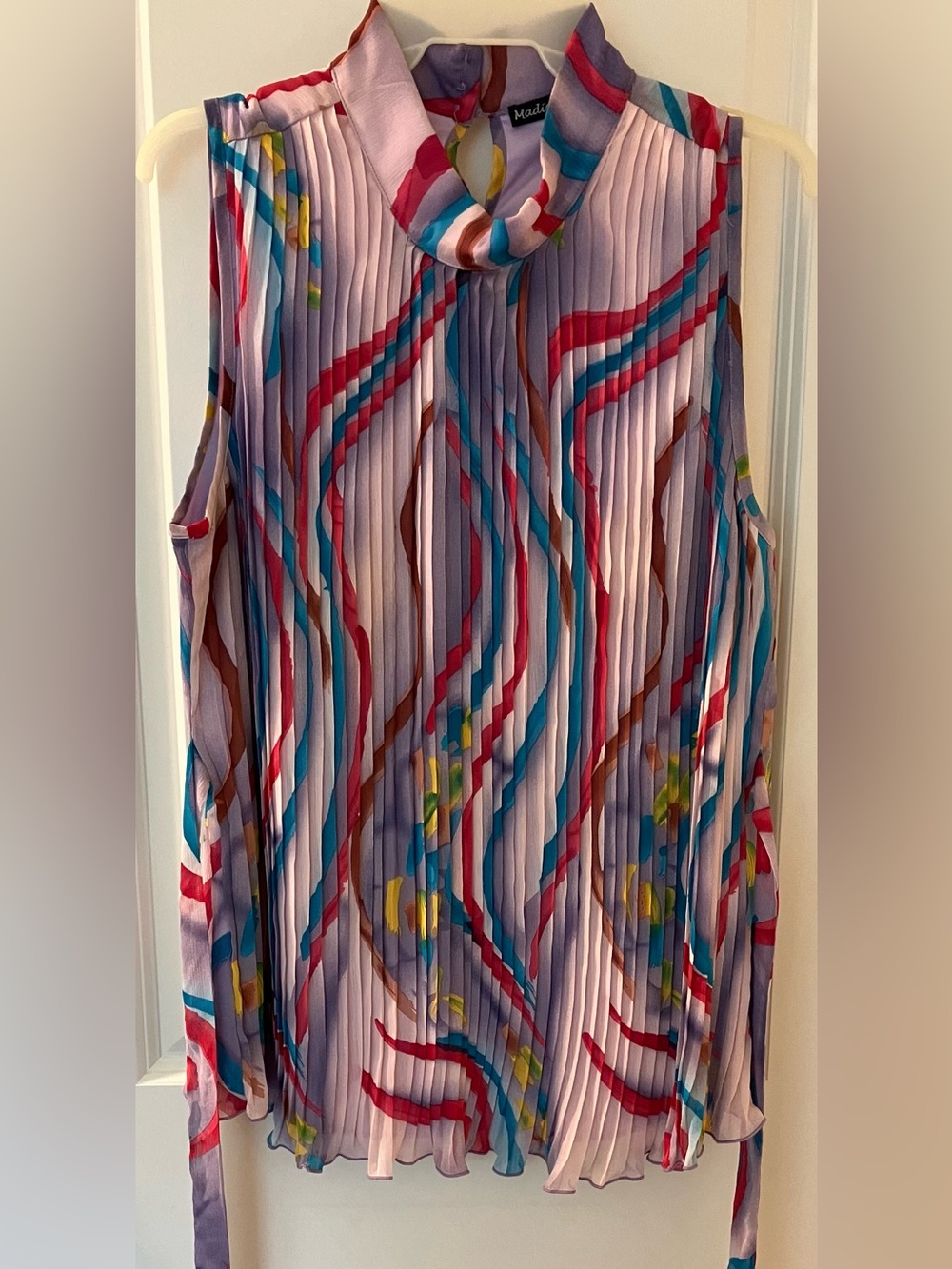 Madison Paige Women’s Plissé Pleated Mock Neck Blouse Abstract Print Size XL